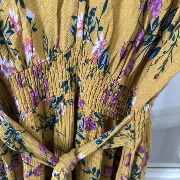 Yellow Midi Dress Floral Womens Medium Lightweight - Picture 4 of 10